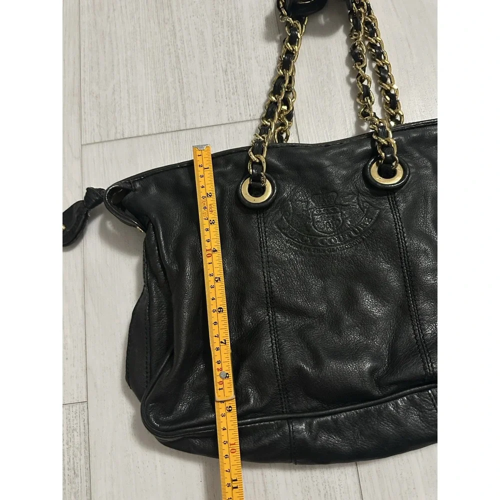 Vintage Y2K Juicy Couture Black Leather Chain‎ Handle Shoulder Bag w/ Dustbag